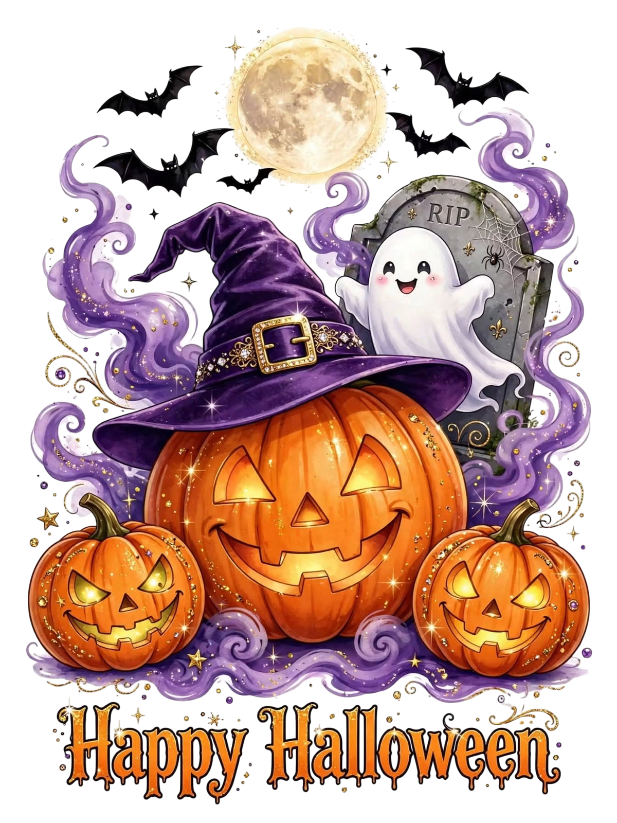 Happy Halloween Fall DTF ready to press iron on transfer for clothing t-shirts and hoodies