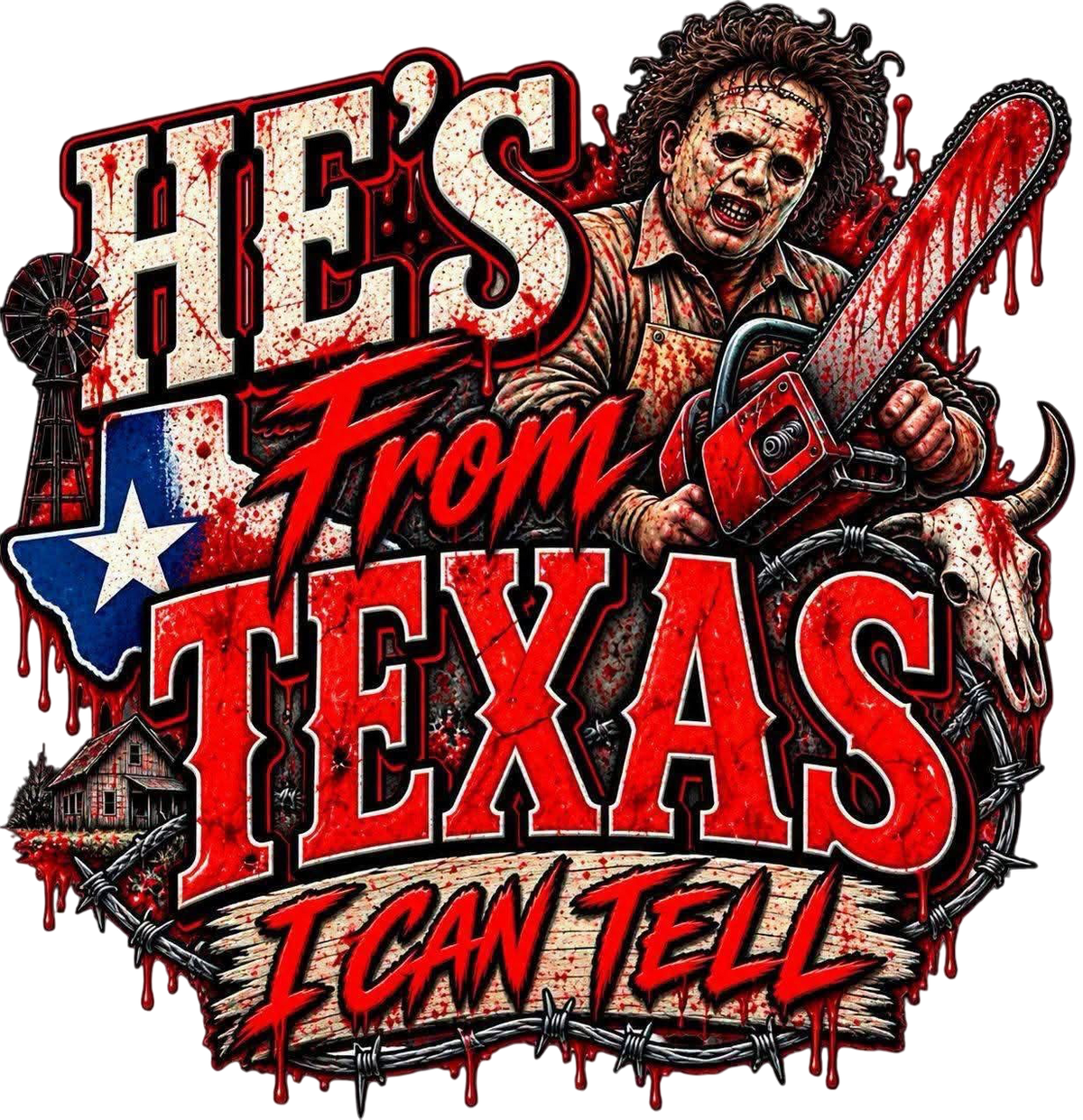 Halloween He's from Texas I can tell DTF ready to press iron on transfer for clothing t-shirts and hoodies