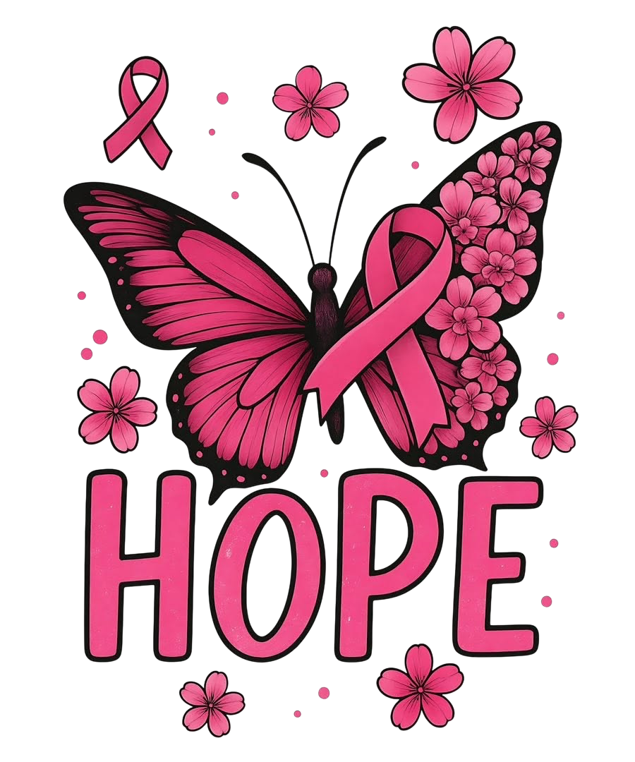 Hope Butterfly Breast Cancer Awareness DTF ready to press iron on transfer for clothing t-shirts and hoodies