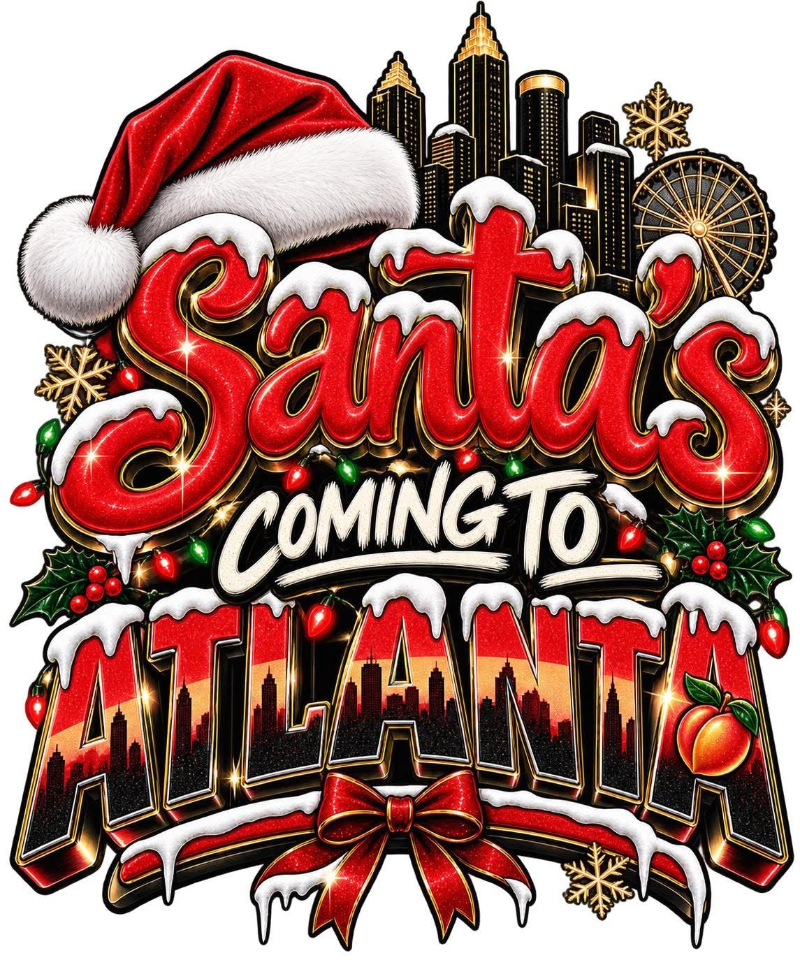 Santa’s coming to Atlanta ready to press iron on transfer for clothing t-shirts and hoodies