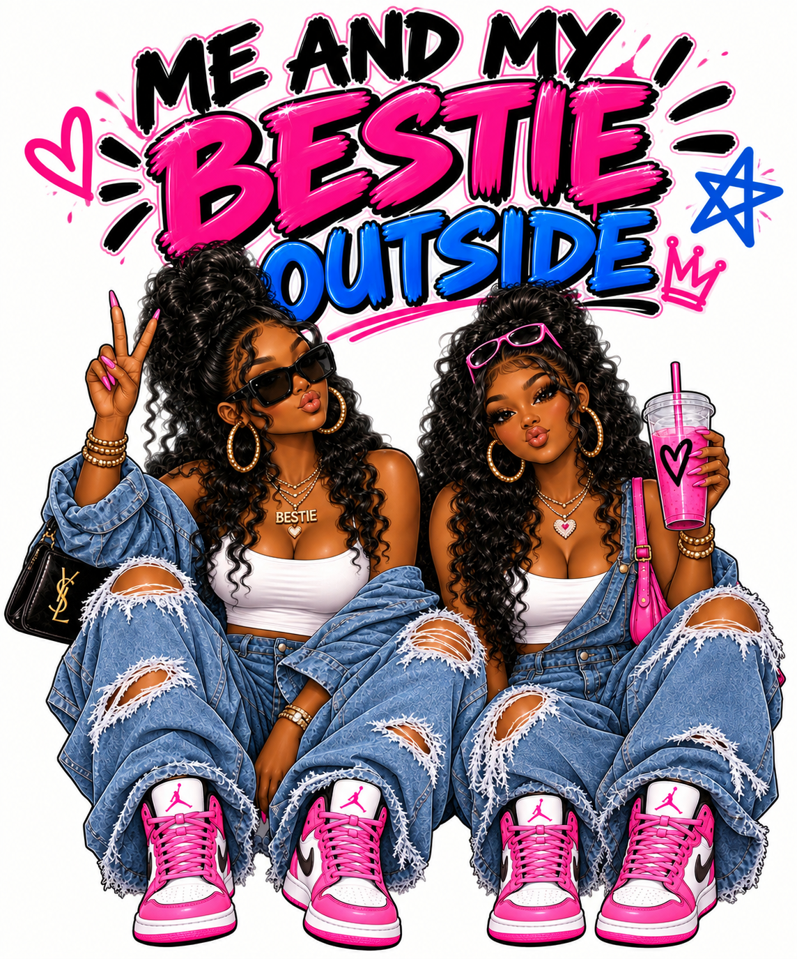 Me and bestie outside ready to press iron on transfer for clothing t-shirts and hoodies