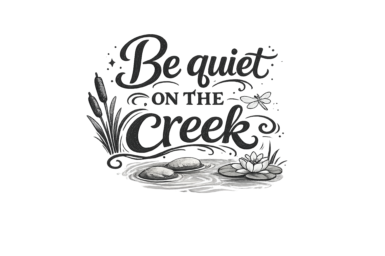 Be quiet on the creek B/W DTF Ready to press iron on transfer for clothing t-shirts and hoodies