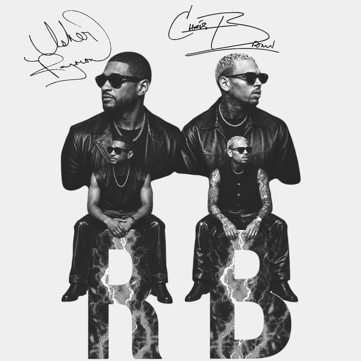 2026 Chris Brown and Usher R&B Tour concert 2026 B/W lightening splash DTF Ready to press iron on transfer for clothing t-shirts and hoodies