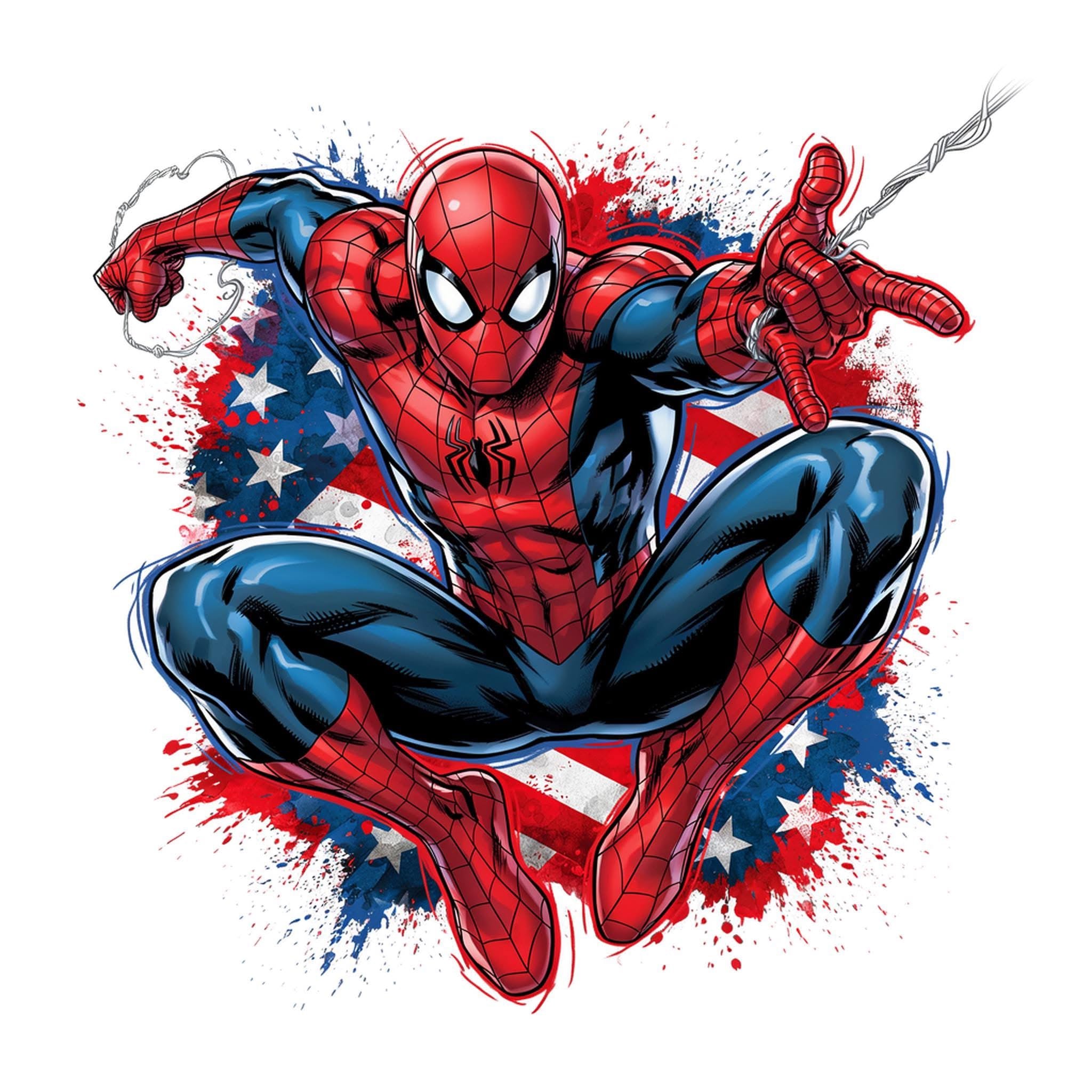 Spiderman with American flag DTF iron on transfer for clothing t-shirts etc
