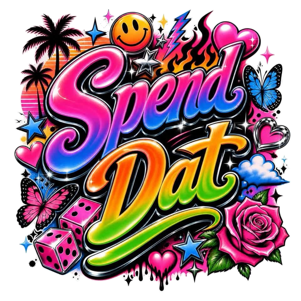 SPEND DAT pink DTF ready to press iron on transfer for clothing t-shirts and hoodies