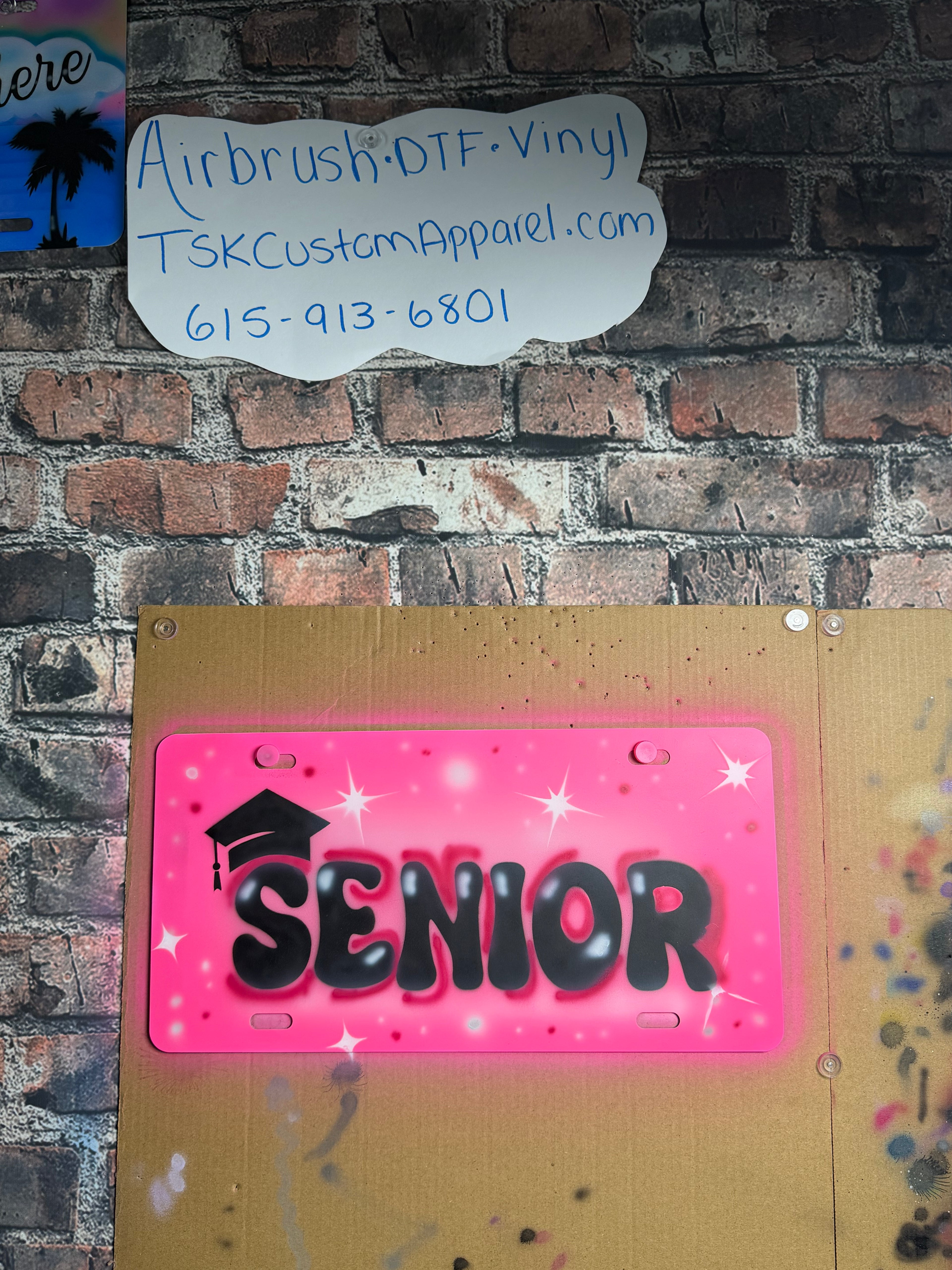 Customized Senior airbrush license plate
