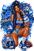 Detroit Lions Girl Football DTF ready to press iron on transfer for clothing t-shirts and hoodies