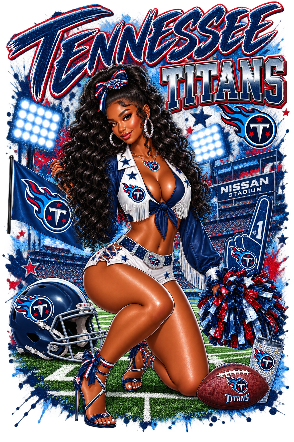 Tennessee Titans Girl Football Nashville DTF ready to press iron on transfer for clothing t-shirts and hoodies