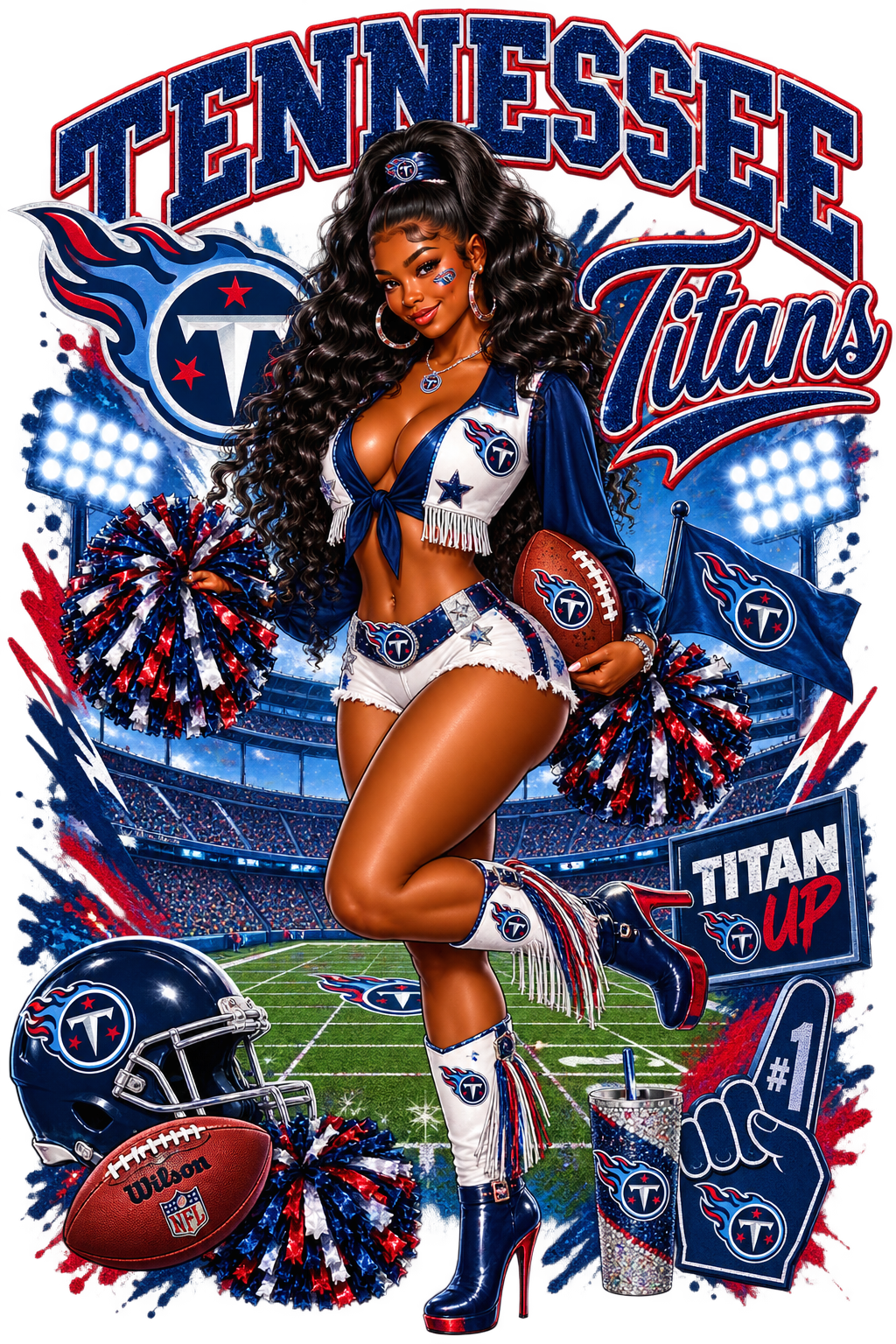 Tennessee Titans Girl Football Nashville DTF ready to press iron on transfer for clothing t-shirts and hoodies