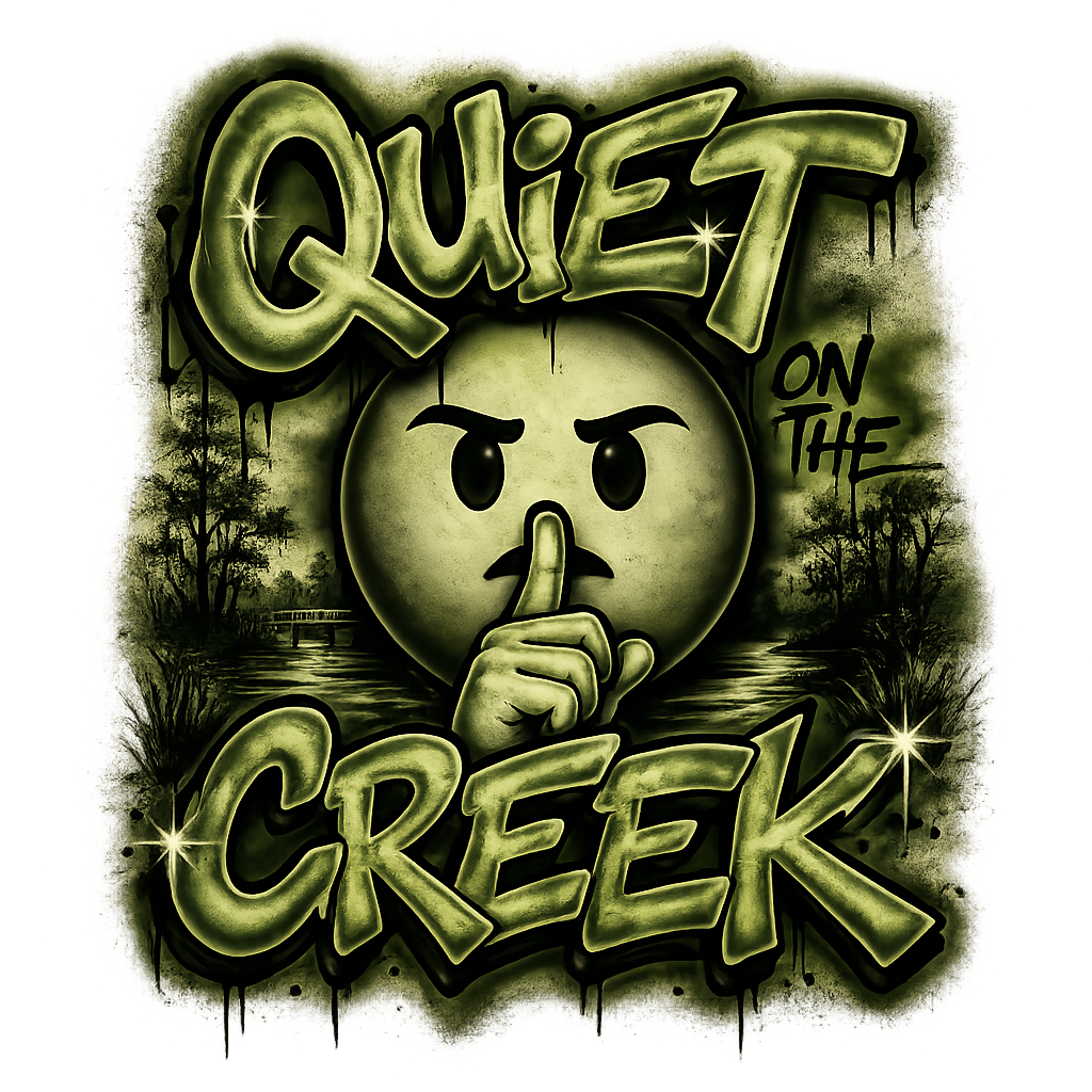 Quiet on the creek green DTF ready to press iron on transfer for clothing t-shirts and hoodies