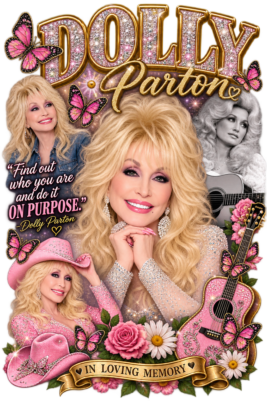 Dolly Parton Memorial DTF ready to press iron on transfer for clothing t-shirts and hoodies