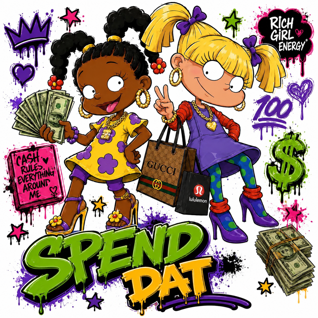 Spend dat kid friendly DTF ready to press iron on transfer for clothing t-shirts and hoodies
