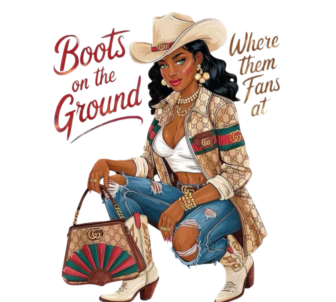 Cowgirl rodeo boots DTF ready to press iron on transfer for clothing t-shirts and hoodies