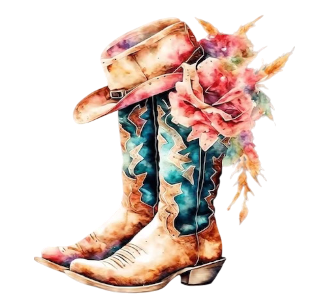 Cowgirl rodeo boots DTF ready to press iron on transfer for clothing t-shirts and hoodies
