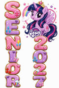 Senior 2027 little Pony bundle (2 pack) hand painted look DTF iron on use on tshirts, jeans, hoodies, etc 10.5”x4”