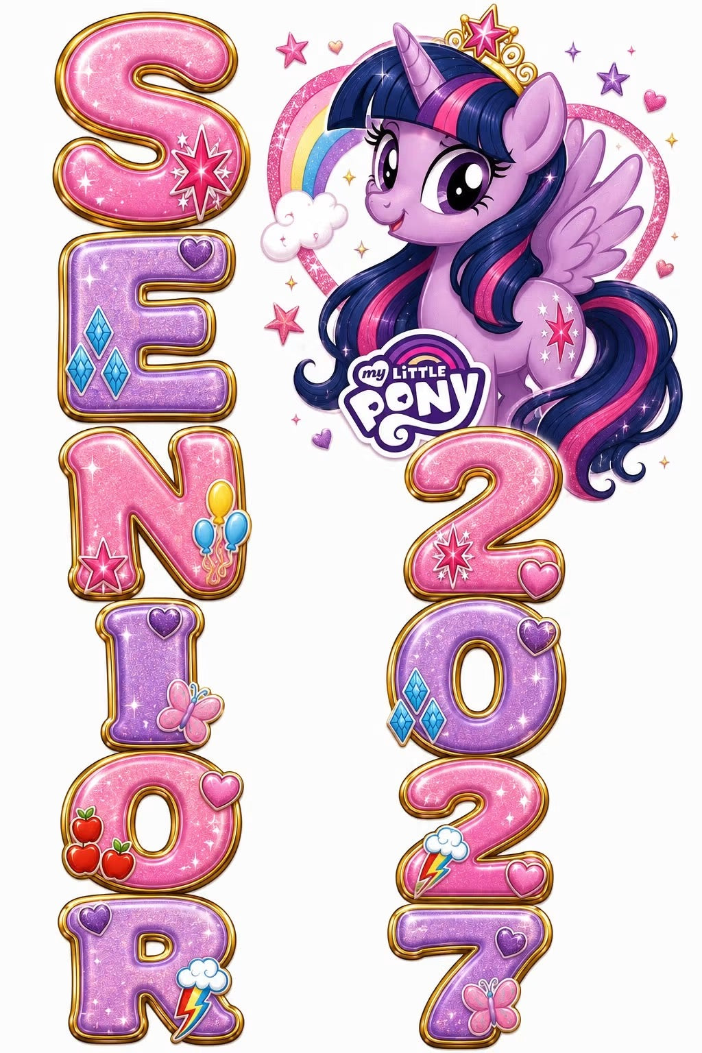 Senior 2027 little Pony bundle (2 pack) hand painted look DTF iron on use on tshirts, jeans, hoodies, etc 10.5”x4”