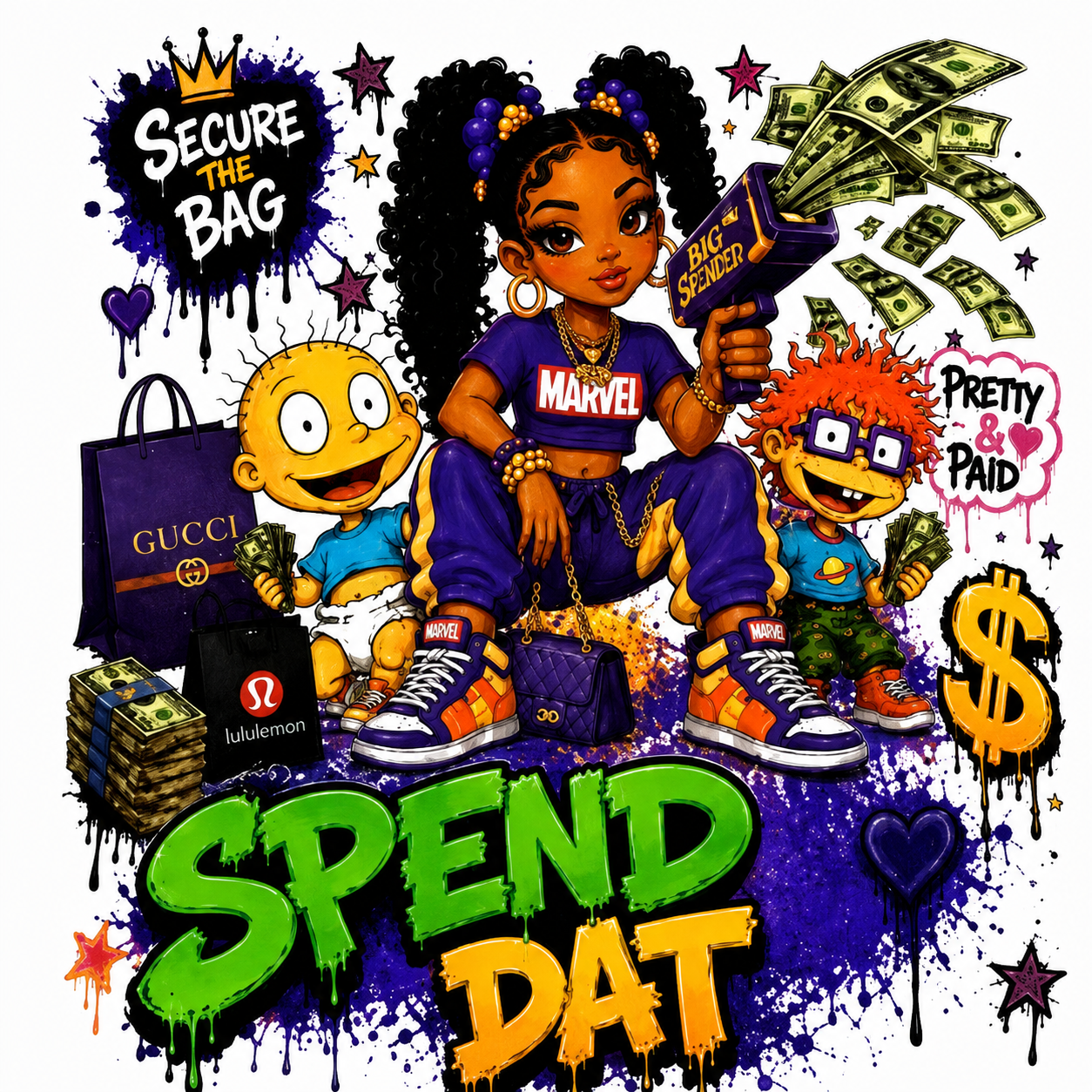 SPEND DAT DTF ready to press iron on transfer for clothing t-shirts and hoodies