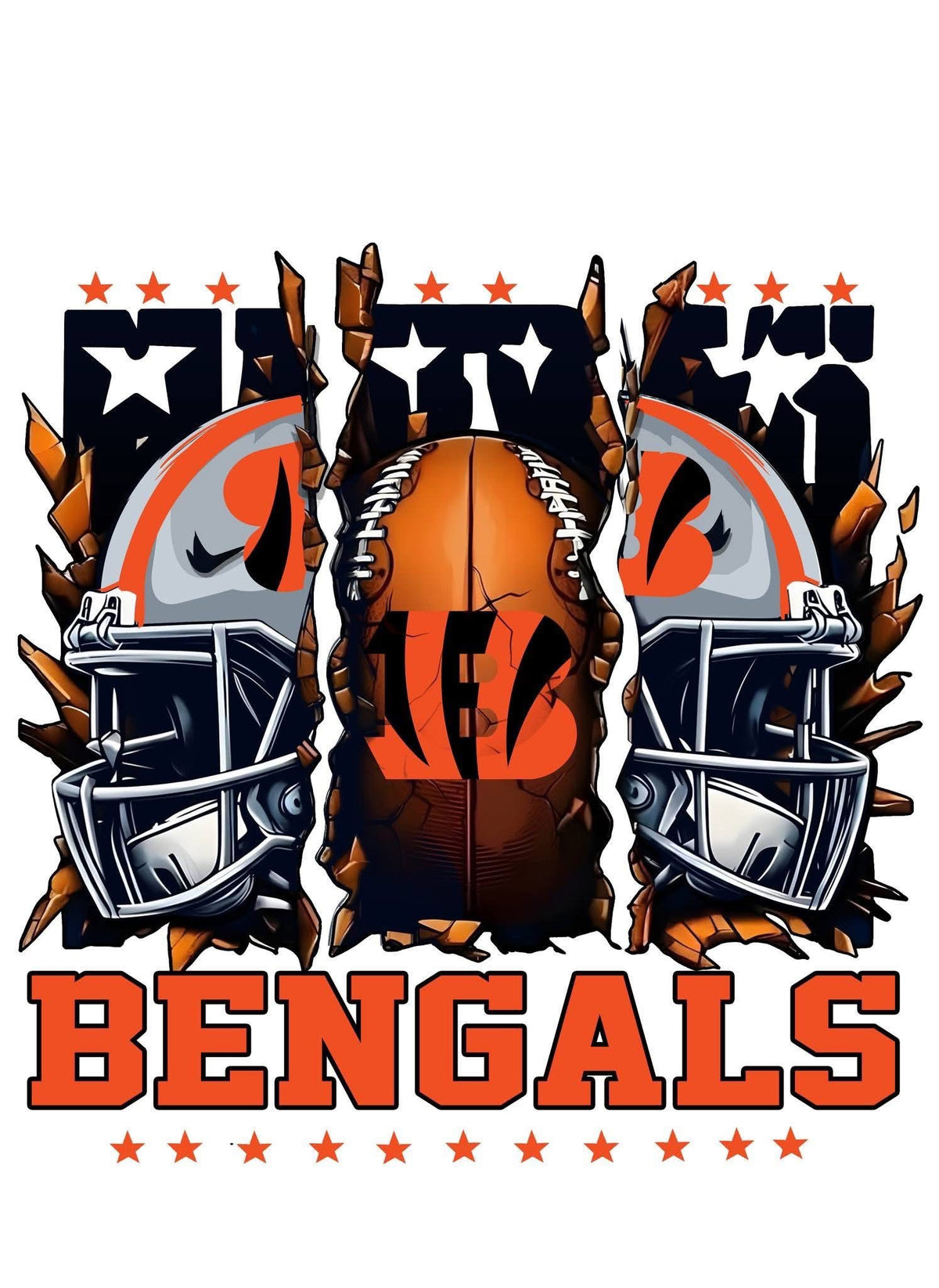 Bengals football DTF ready to press iron on transfer for clothing t-shirts and hoodies