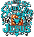 Based on Sweet Tea and Jesus cows turquoise DTF ready to press iron on transfer for clothing t-shirts and hoodies