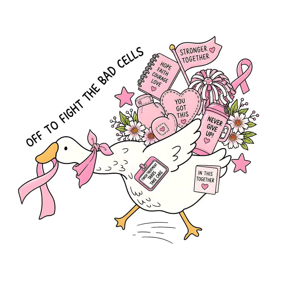 Breast Cancer Ducks (choose character) DTF ready to press iron on transfer for clothing