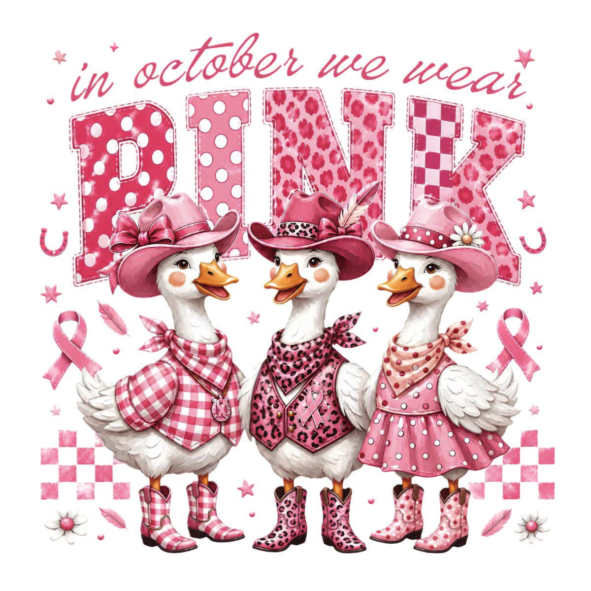 Breast Cancer Ducks (choose character) DTF ready to press iron on transfer for clothing