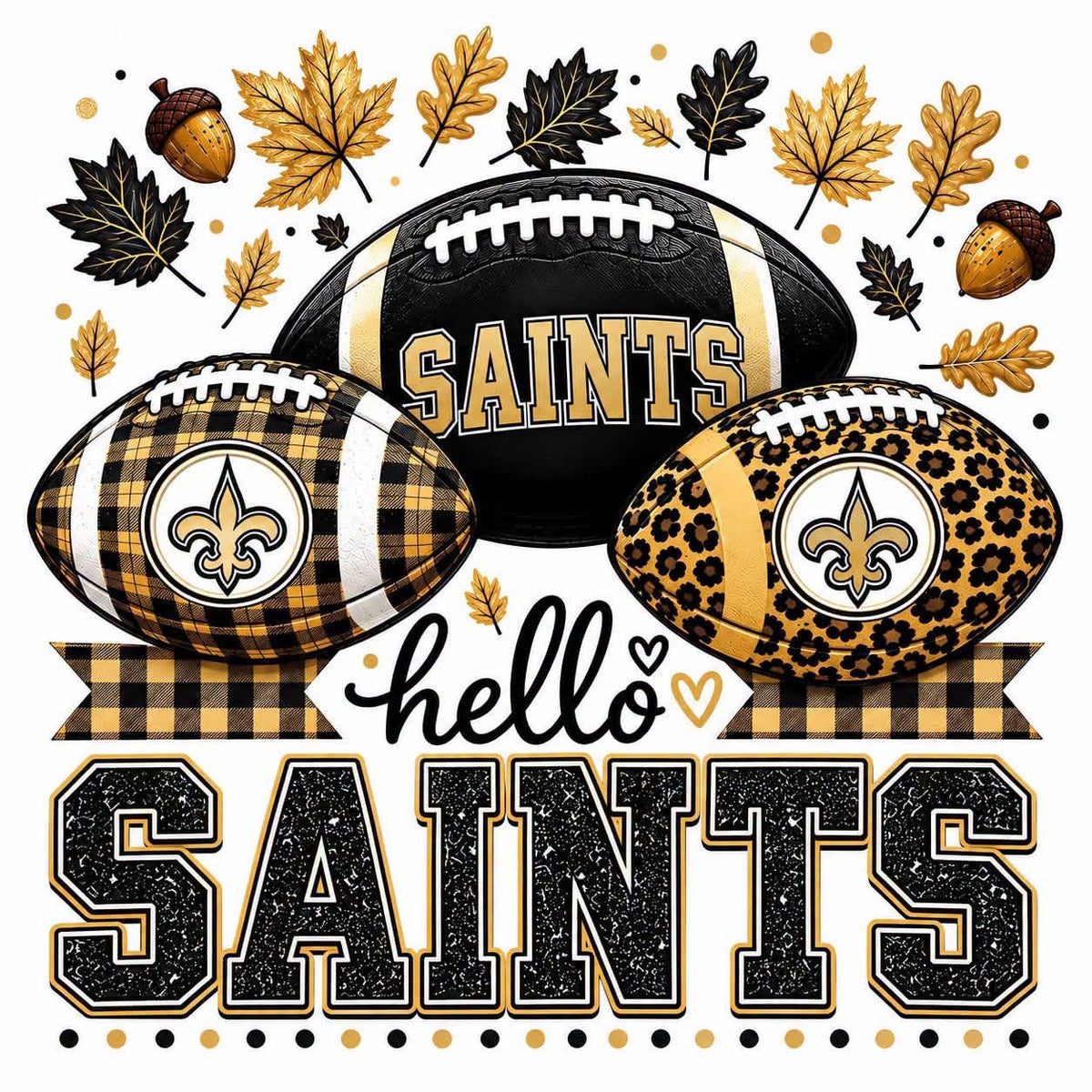 Hello Saints football DTF ready to press iron on transfer for clothing t-shirts and hoodies game ready
