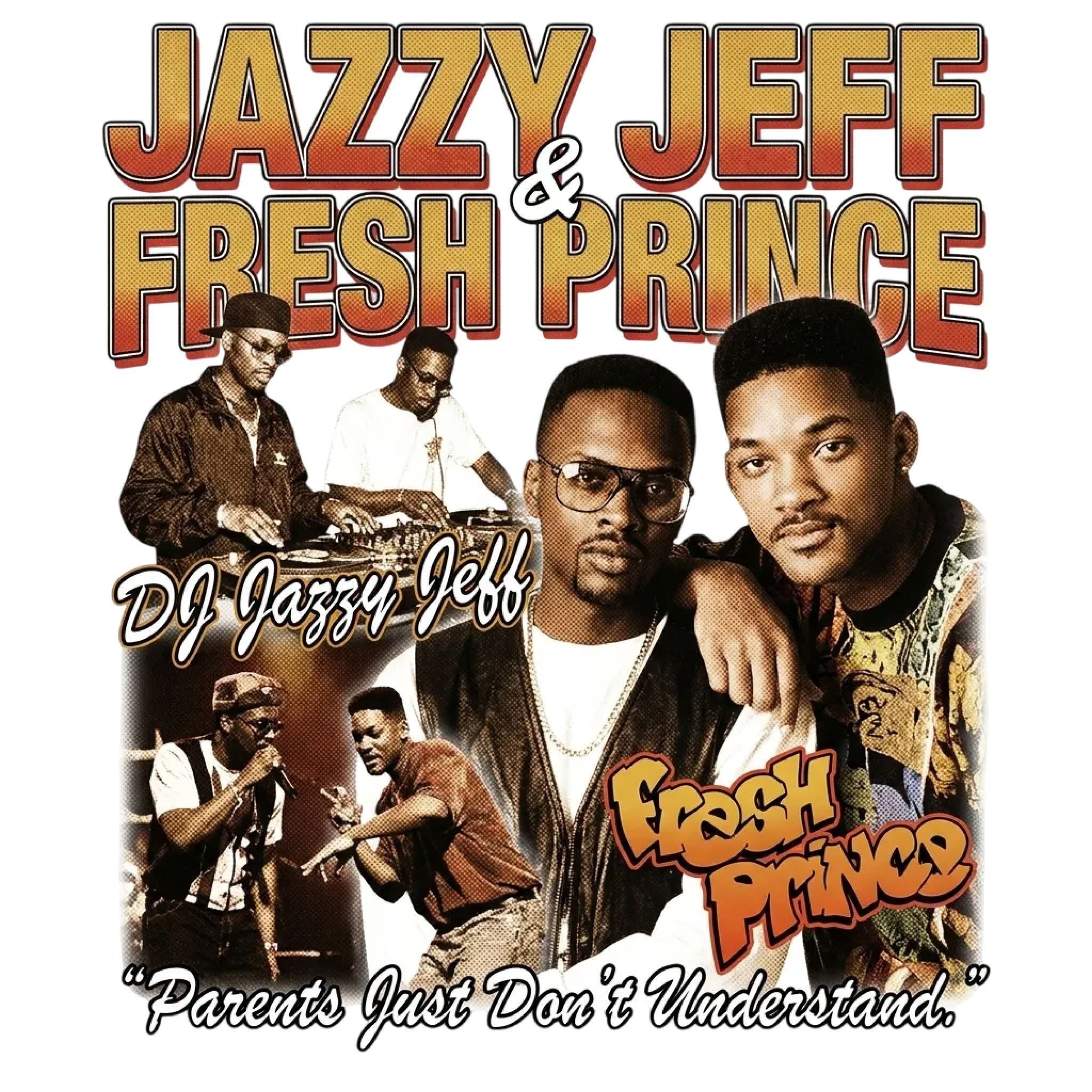 Jazzy Jeff & Fresh Prince of Bel Air DTF ready to press iron on transfer for clothing t-shirts and hoodies