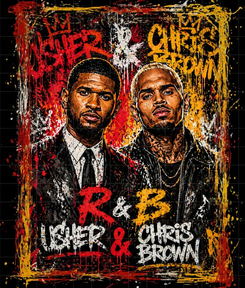 R&B Tour Chris Brown & Usher  DTF ready to press iron on transfer for clothing t-shirts and hoodies