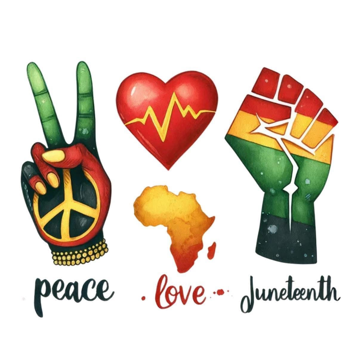 Peace Love Juneteenth DTF ready to press iron on transfer for clothing t-shirts and hoodies