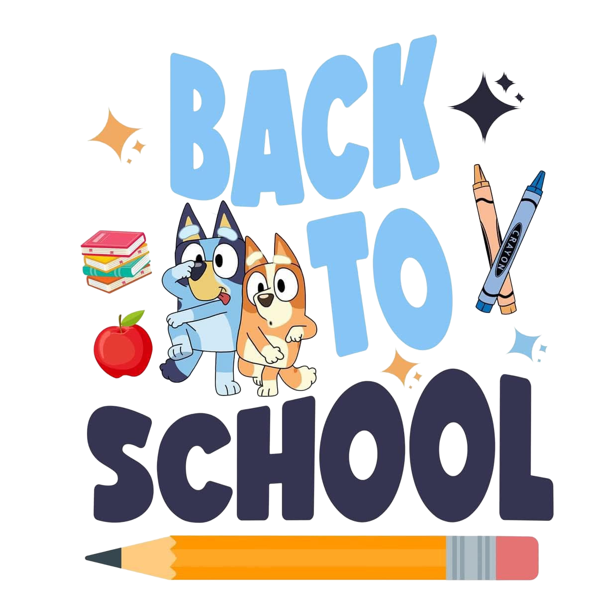 Bluey Back to School DTF ready to press iron on transfer for clothing t-shirts and hoodies