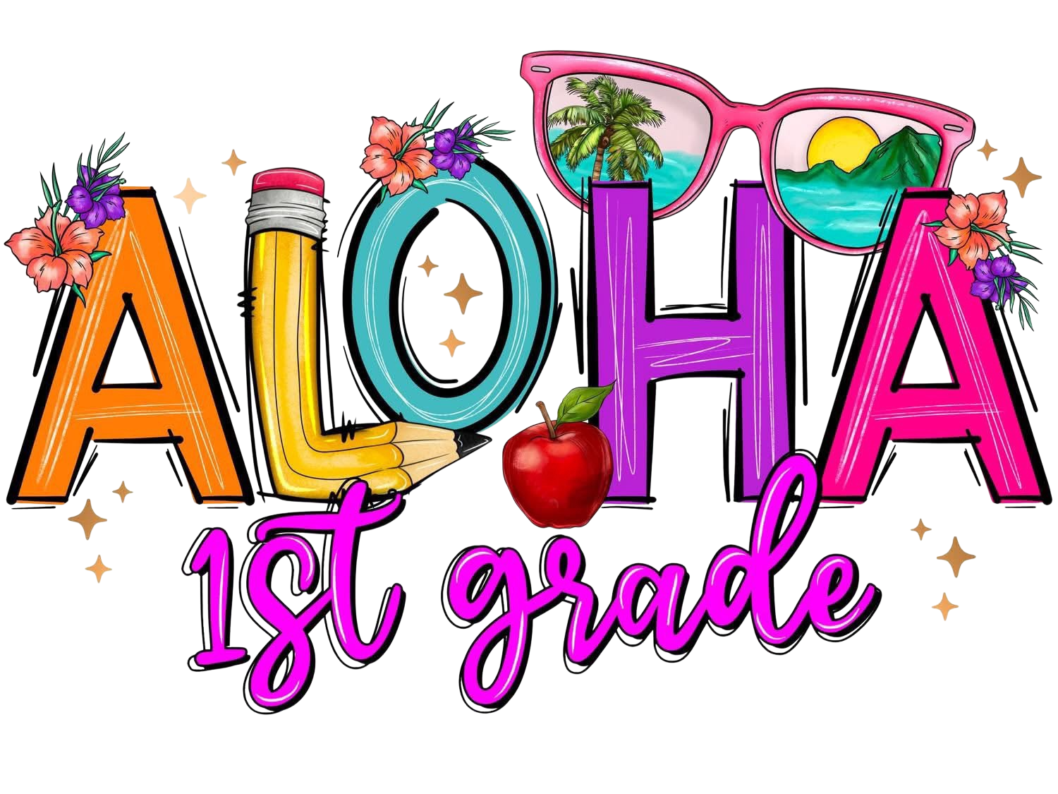 Aloha Kindergarten-5th Grade DTF ready to press iron on transfer for clothing t-shirts and hoodies