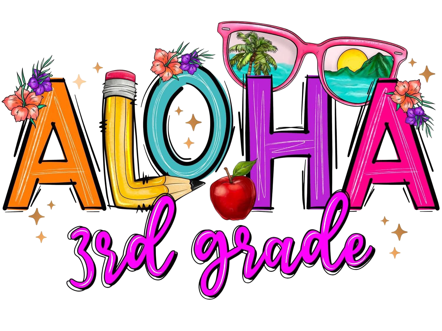 Aloha Kindergarten-5th Grade DTF ready to press iron on transfer for clothing t-shirts and hoodies