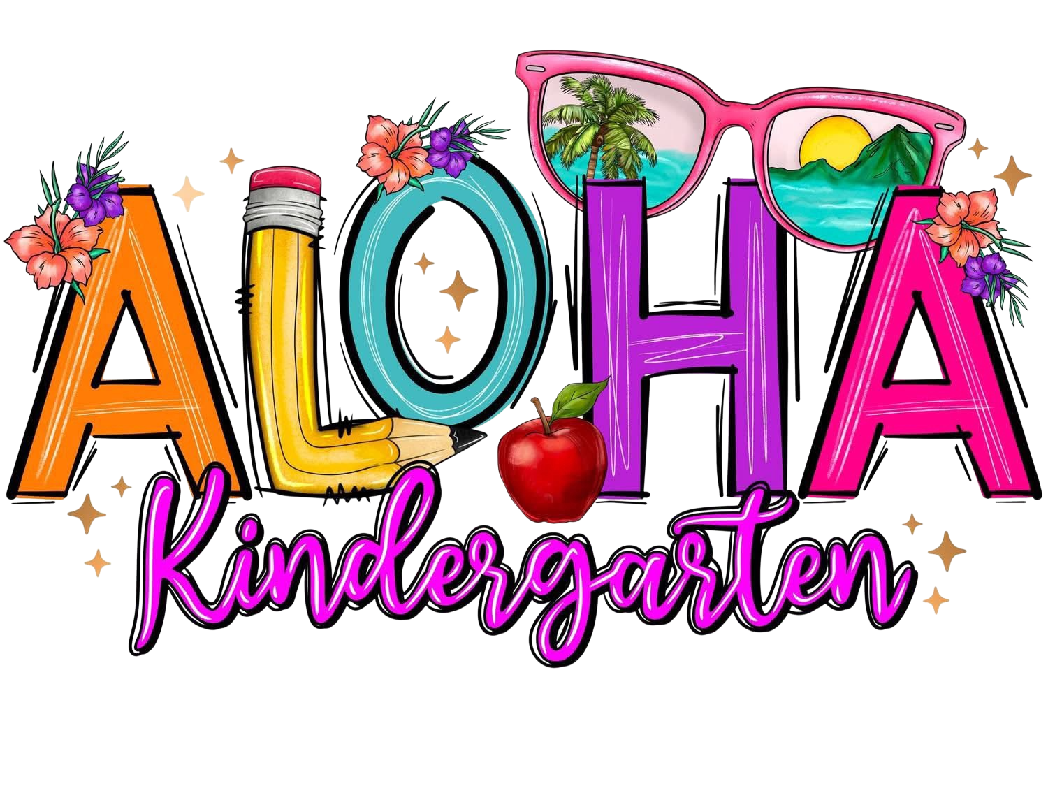 Aloha Kindergarten-5th Grade DTF ready to press iron on transfer for clothing t-shirts and hoodies