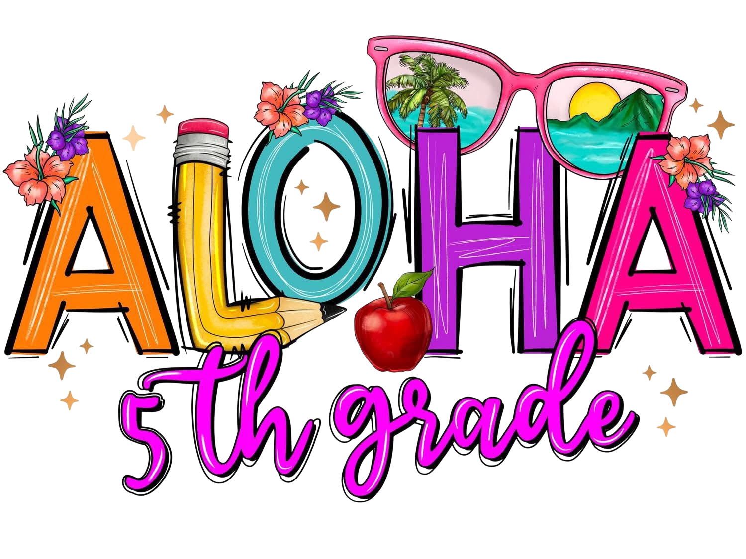 Aloha Kindergarten-5th Grade DTF ready to press iron on transfer for clothing t-shirts and hoodies