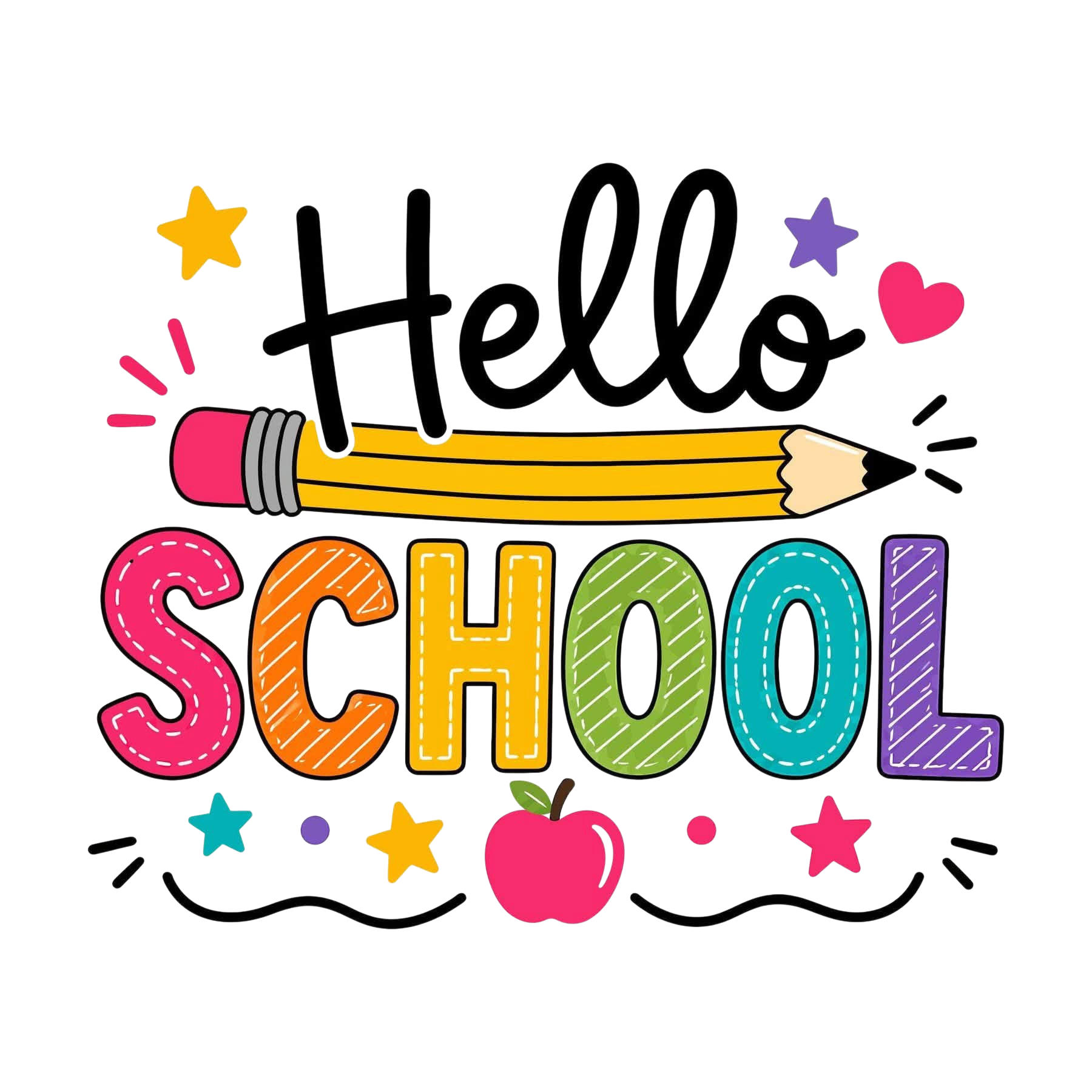 Hello School DTF ready to press iron on transfer for clothing t-shirts and hoodies