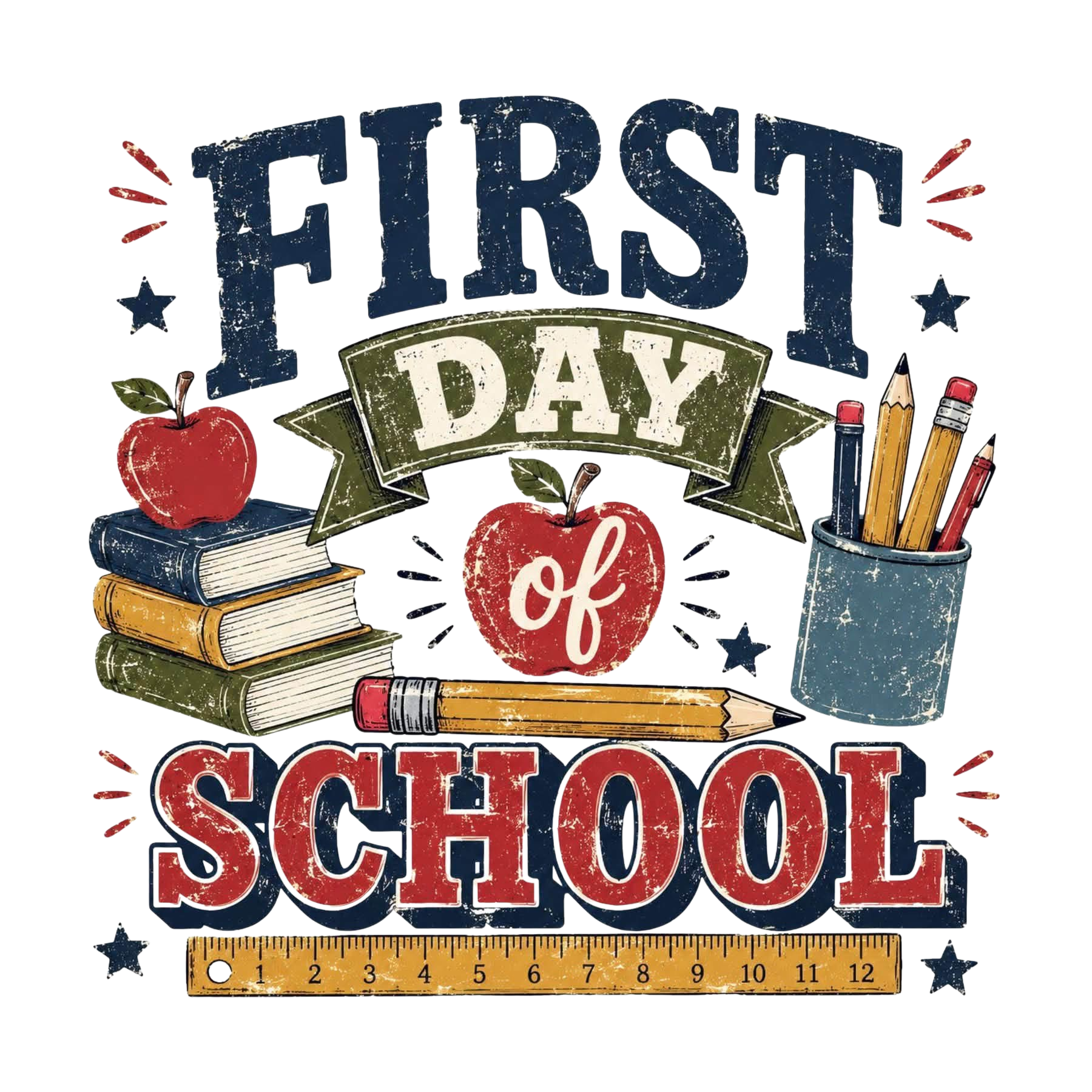 First Day of School DTF ready to press iron on transfer for clothing t-shirts and hoodies