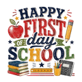 Happy First Day of School DTF ready to press iron on transfer for clothing t-shirts and hoodies