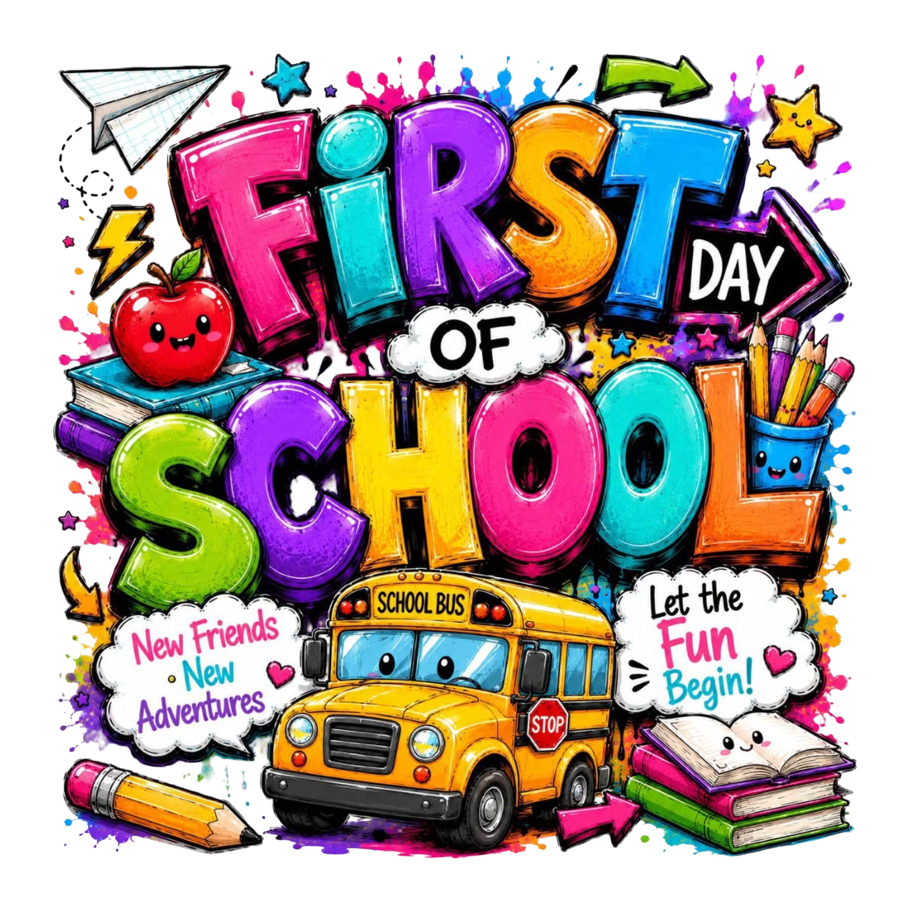 First Day of School DTF ready to press iron on transfer for clothing t-shirts and hoodies