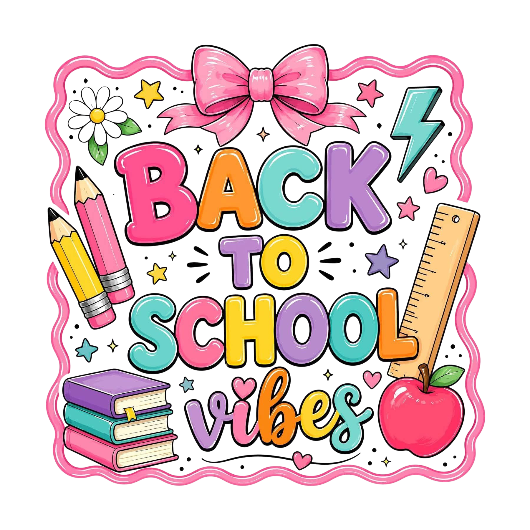 Back to School Vibes DTF ready to press iron on transfer for clothing t-shirts and hoodies