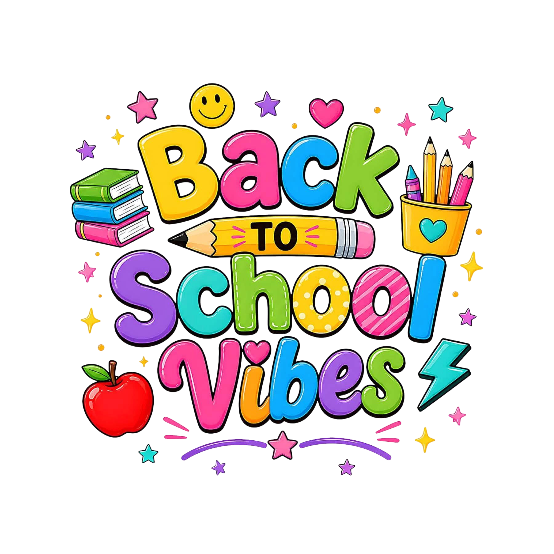 Back to School Vibes DTF ready to press iron on transfer for clothing t-shirts and hoodies