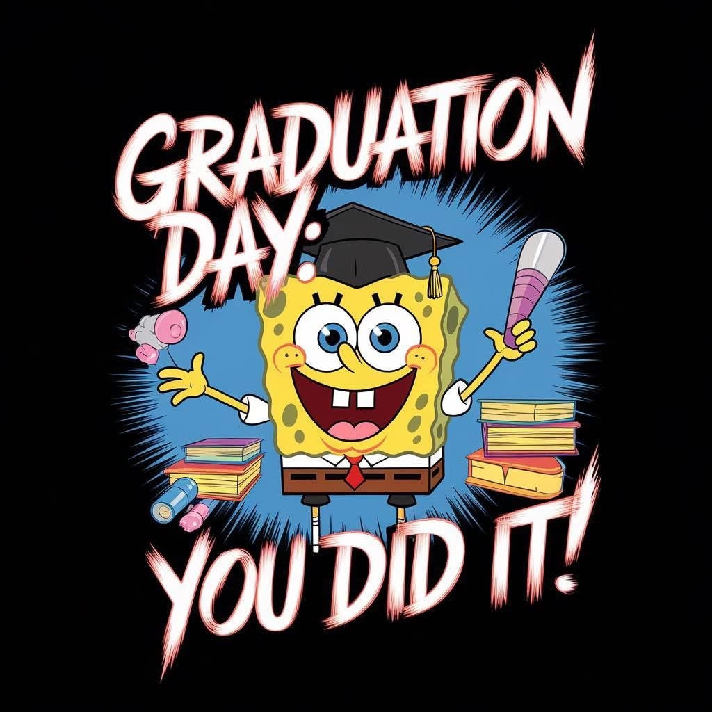 Graduation Day SpongeBob You Did it DTF ready to press iron on transfer for clothing t-shirts and hoodies