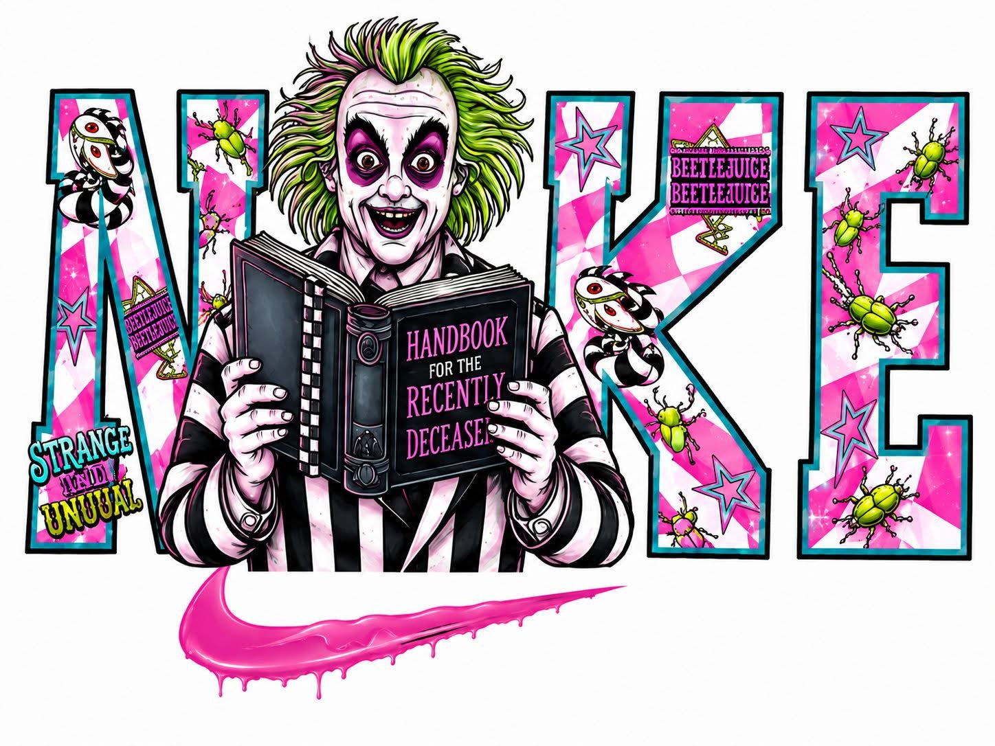 Halloween Beetlejuice Nike DTF ready to press iron on transfer for clothing t-shirts and hoodies