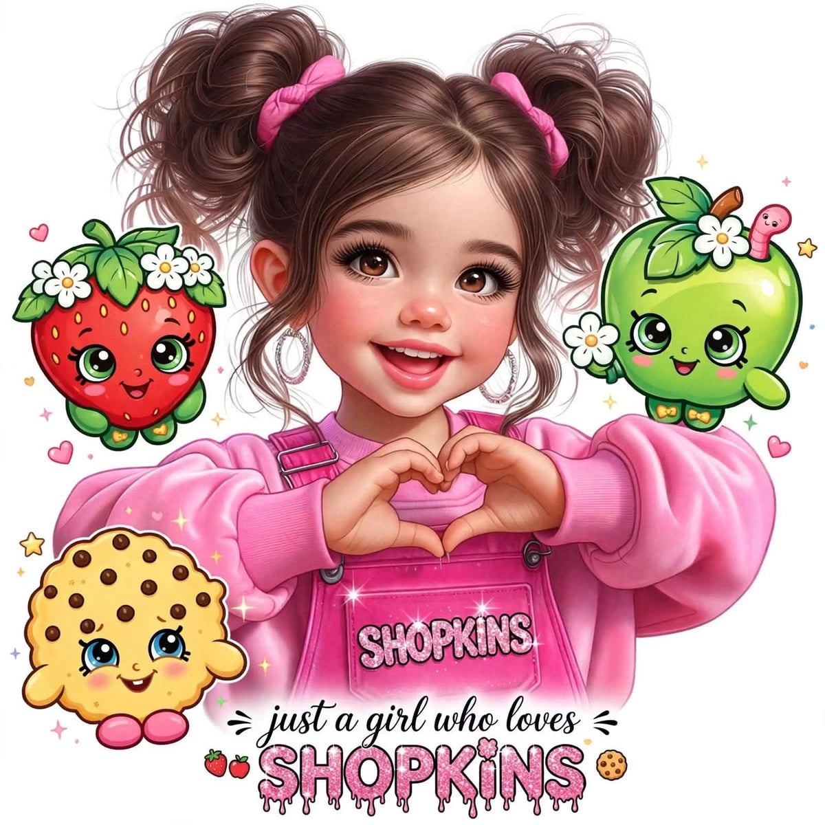Shopkins Just A Girl Pink DTF ready to press iron on transfer for clothing t-shirts and hoodies