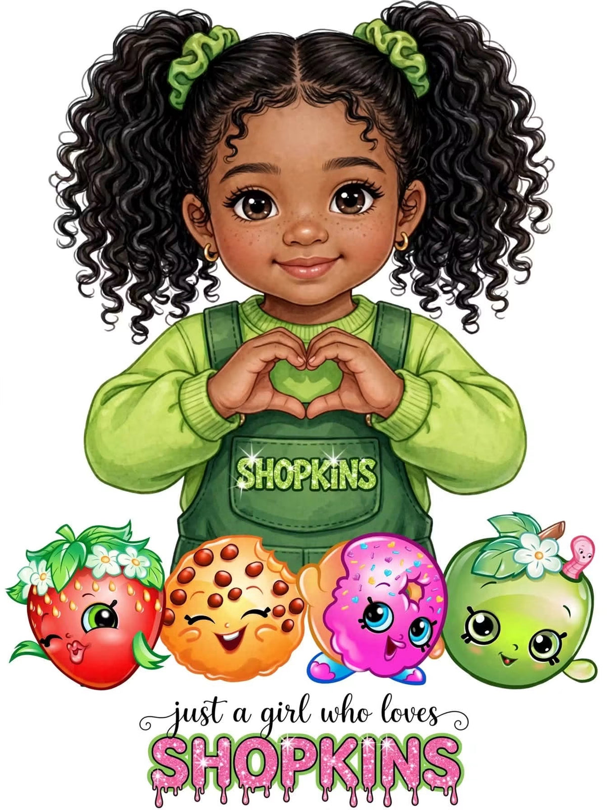 Shopkins Just A Girl Green DTF ready to press iron on transfer for clothing t-shirts and hoodies