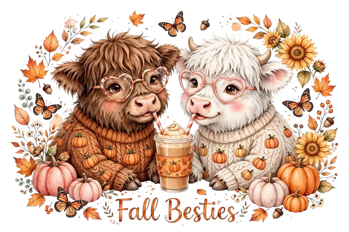 Fall Besties Cows DTF ready to press iron on transfer for clothing t-shirts and hoodies