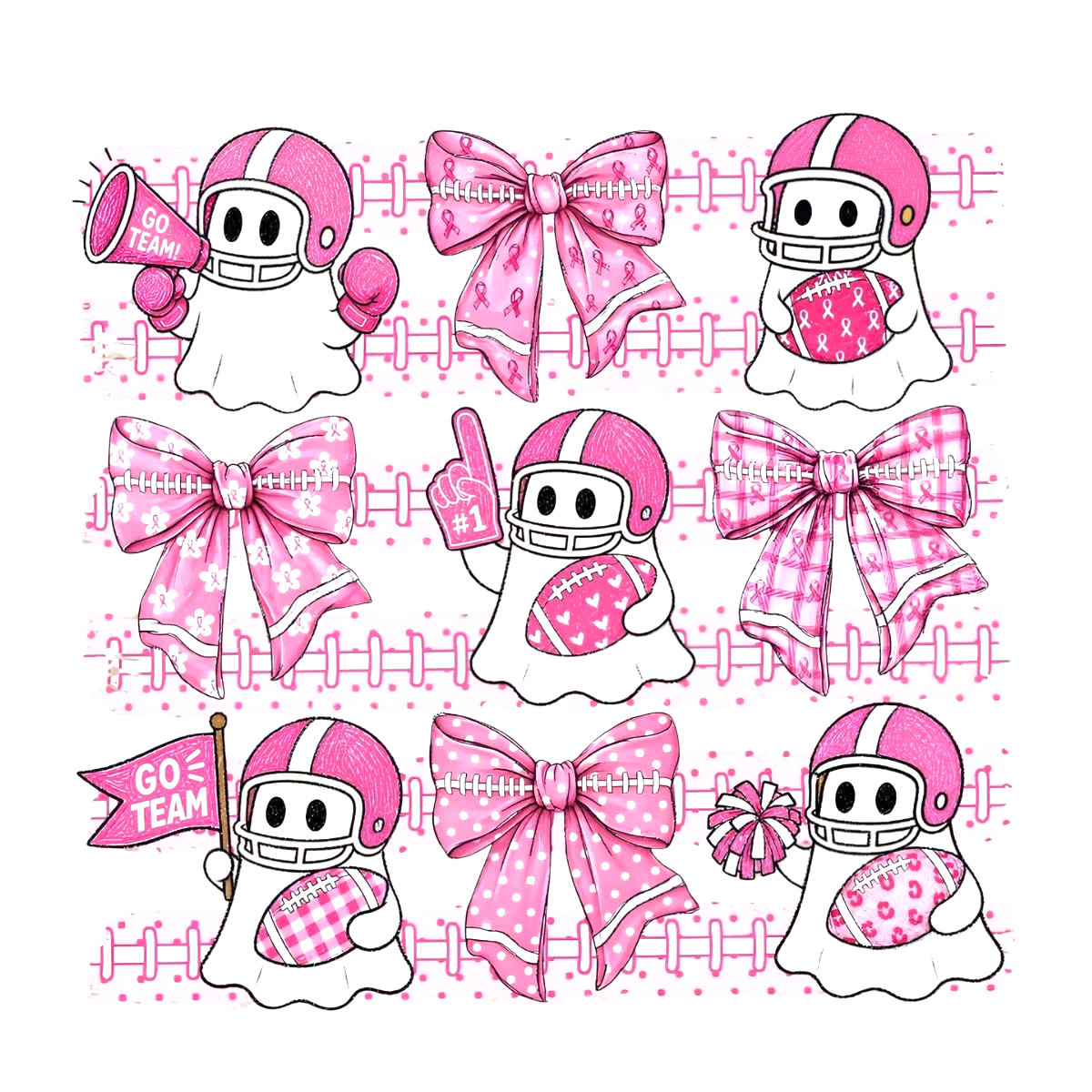 Halloween Breast Cancer Ghost Football DTF ready to press iron on transfer for clothing t-shirts and hoodies