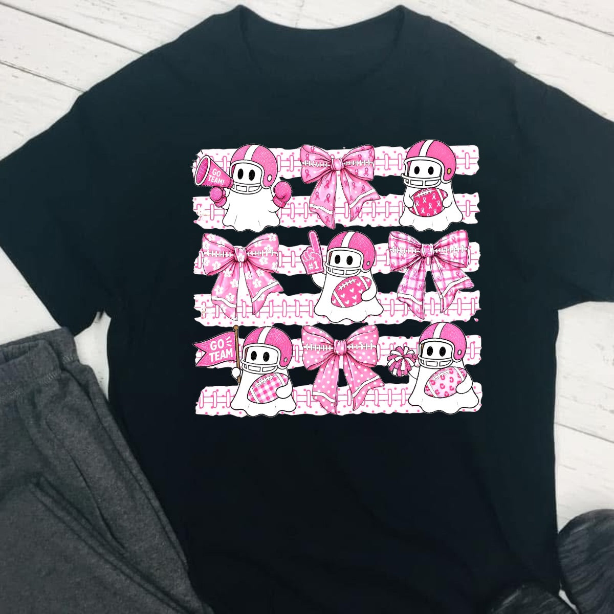 Halloween Football Breast Cancer Awareness DTF T-Shirt