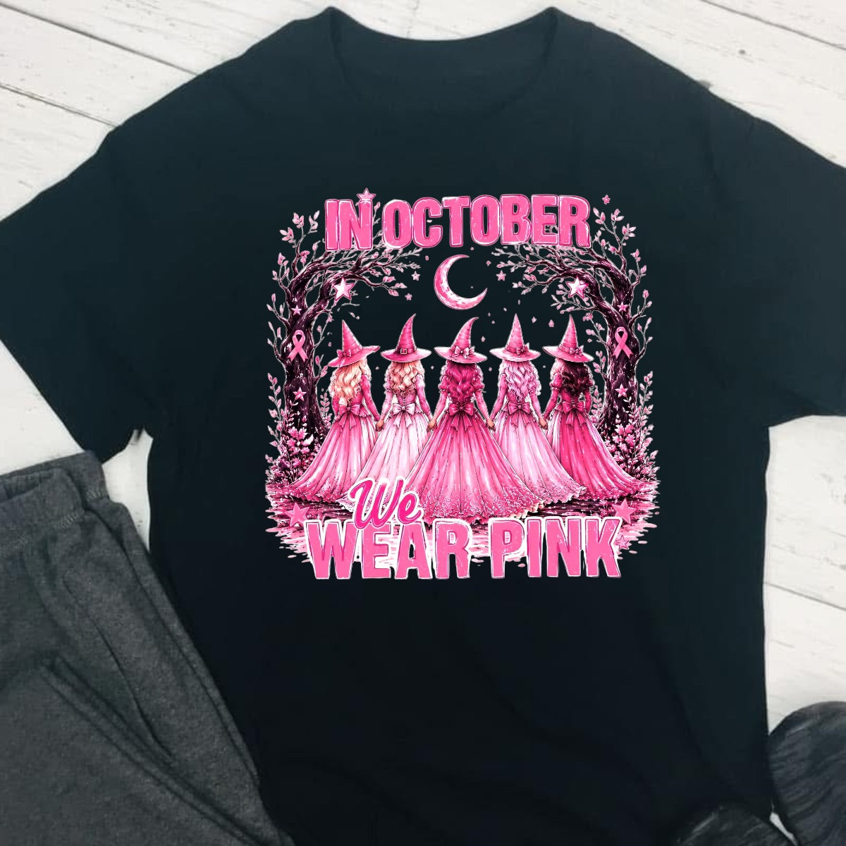 In October We Wear Pink Breast Cancer Awareness DTF T-Shirt
