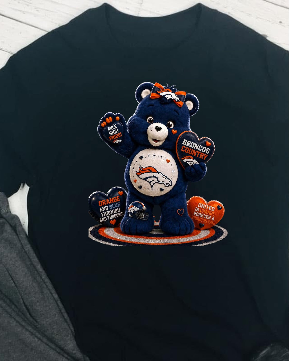 Carebear BRONCOS Football DTF T-Shirt Game Ready