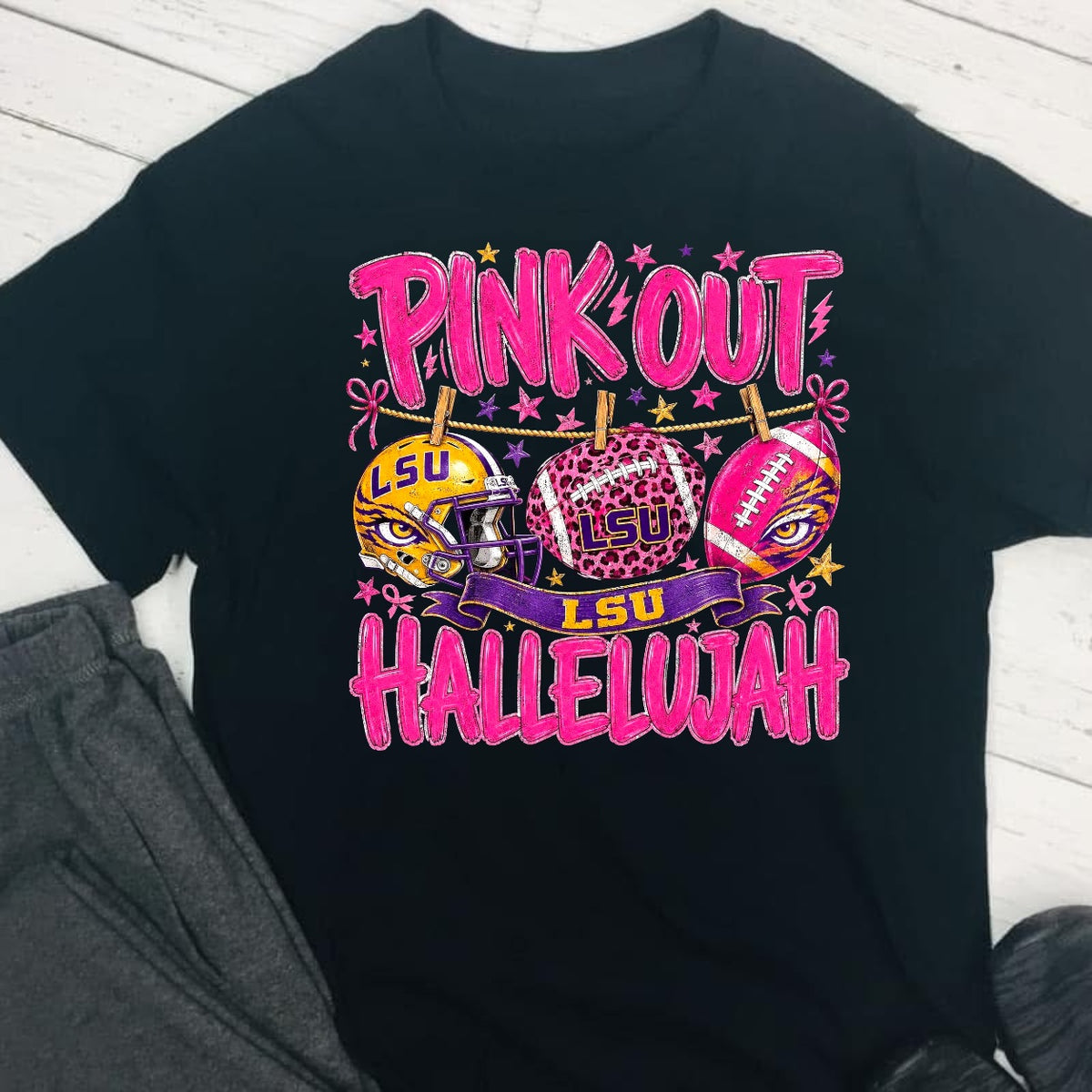 Pink Out Hallelujah LSU Breast Cancer Awareness DTF T-Shirt